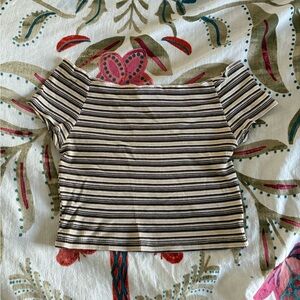 Brandy Melville Black/Brown/Cream Striped off shoulder Crop Top